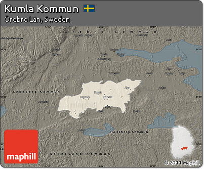 Shaded Relief Map of Kumla Kommun, darken