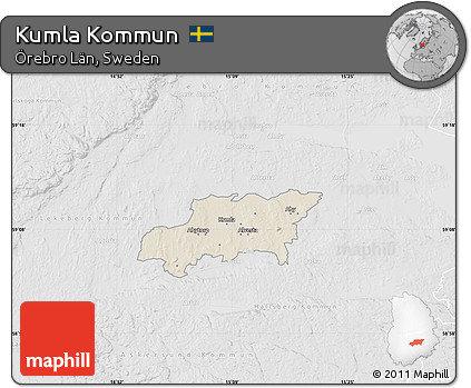 Shaded Relief Map of Kumla Kommun, lighten, desaturated