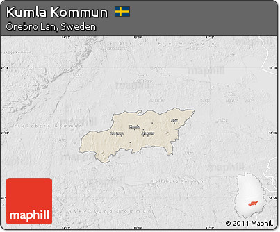 Shaded Relief Map of Kumla Kommun, lighten, desaturated
