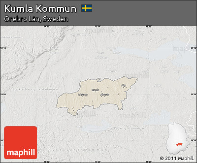 Shaded Relief Map of Kumla Kommun, lighten, semi-desaturated