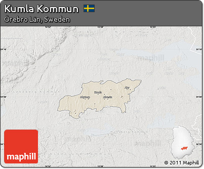 Shaded Relief Map of Kumla Kommun, lighten, semi-desaturated