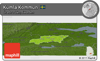 Physical Panoramic Map of Kumla Kommun, darken