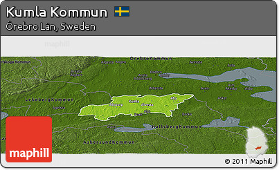 Physical Panoramic Map of Kumla Kommun, darken