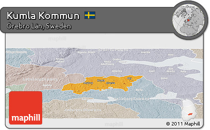 Political Panoramic Map of Kumla Kommun, lighten, semi-desaturated