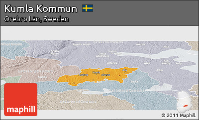 Political Panoramic Map of Kumla Kommun, lighten, semi-desaturated
