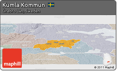 Political Panoramic Map of Kumla Kommun, lighten, semi-desaturated