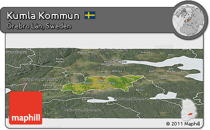 Satellite Panoramic Map of Kumla Kommun, semi-desaturated