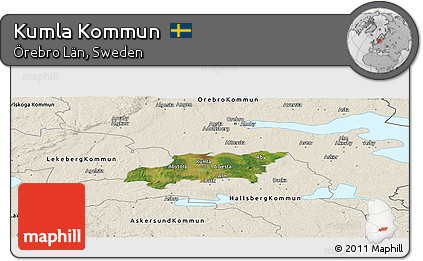 Satellite Panoramic Map of Kumla Kommun, shaded relief outside