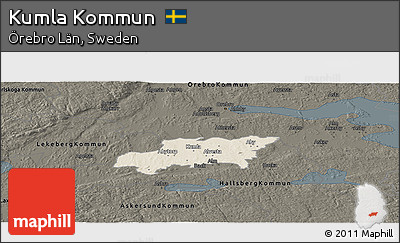 Shaded Relief Panoramic Map of Kumla Kommun, darken