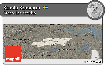 Shaded Relief Panoramic Map of Kumla Kommun, darken