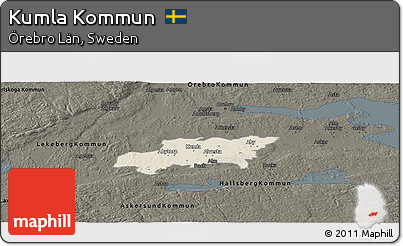 Shaded Relief Panoramic Map of Kumla Kommun, darken