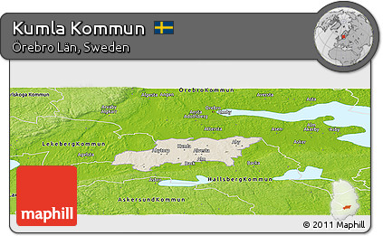Shaded Relief Panoramic Map of Kumla Kommun, physical outside