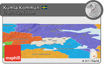 Shaded Relief Panoramic Map of Kumla Kommun, political outside