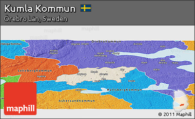 Shaded Relief Panoramic Map of Kumla Kommun, political outside