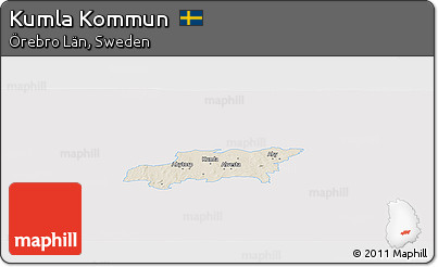 Shaded Relief Panoramic Map of Kumla Kommun, single color outside