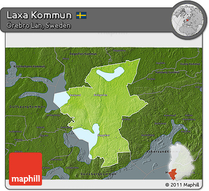 Physical 3D Map of Laxa Kommun, darken