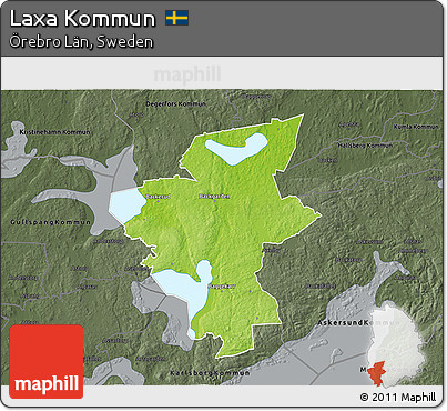 Physical 3D Map of Laxa Kommun, darken, semi-desaturated