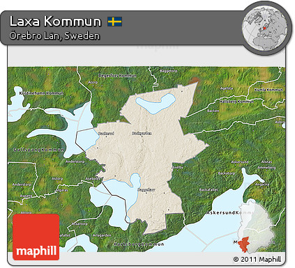 Shaded Relief 3D Map of Laxa Kommun, satellite outside
