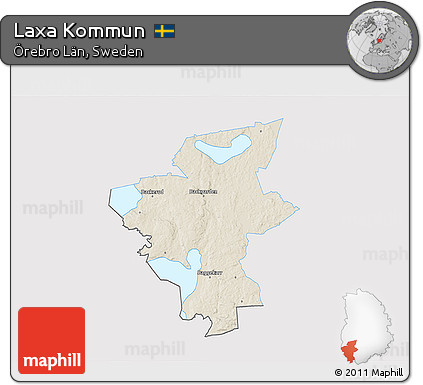 Shaded Relief 3D Map of Laxa Kommun, single color outside