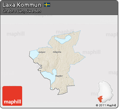Shaded Relief 3D Map of Laxa Kommun, single color outside