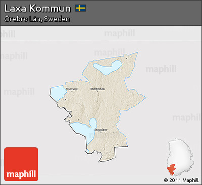 Shaded Relief 3D Map of Laxa Kommun, single color outside