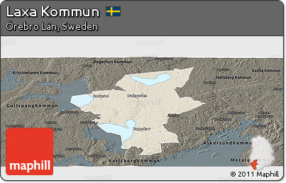Shaded Relief Panoramic Map of Laxa Kommun, darken
