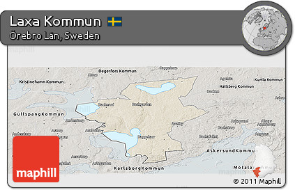 Shaded Relief Panoramic Map of Laxa Kommun, semi-desaturated