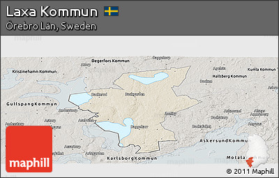 Shaded Relief Panoramic Map of Laxa Kommun, semi-desaturated