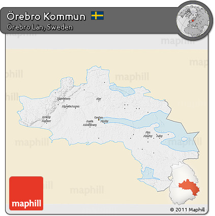 Classic Style 3D Map of Örebro Kommun, single color outside