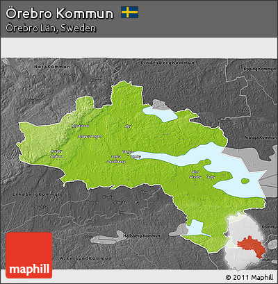 Physical 3D Map of Örebro Kommun, darken, desaturated
