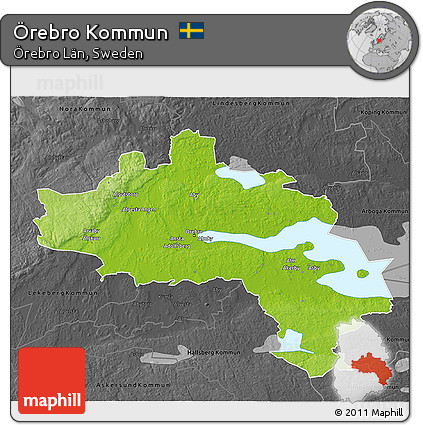 Physical 3D Map of Örebro Kommun, darken, desaturated