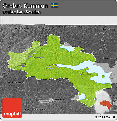 Physical 3D Map of Örebro Kommun, darken, desaturated