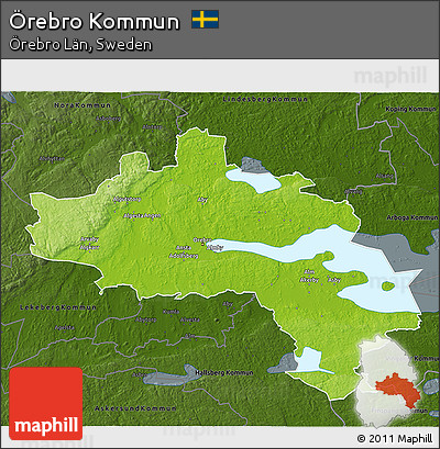 Physical 3D Map of Örebro Kommun, darken