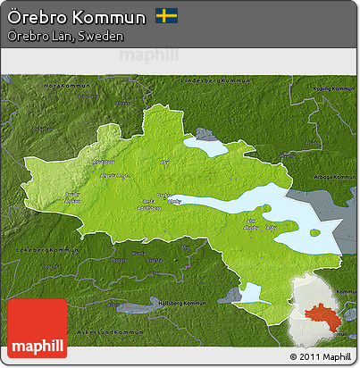 Physical 3D Map of Örebro Kommun, darken