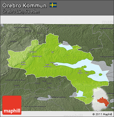 Physical 3D Map of Örebro Kommun, darken, semi-desaturated