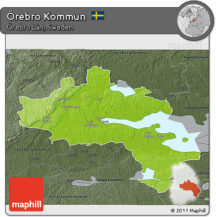 Physical 3D Map of Örebro Kommun, darken, semi-desaturated