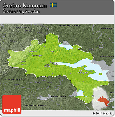 Physical 3D Map of Örebro Kommun, darken, semi-desaturated