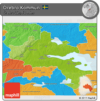 Physical 3D Map of Örebro Kommun, political outside