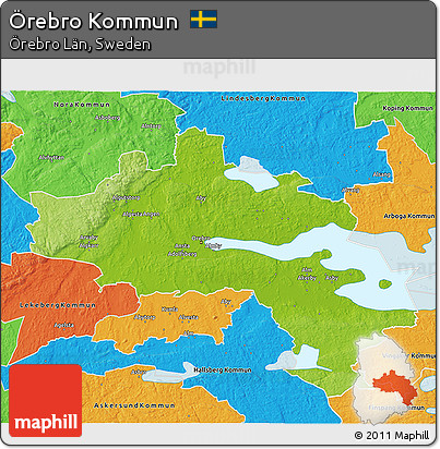 Physical 3D Map of Örebro Kommun, political outside