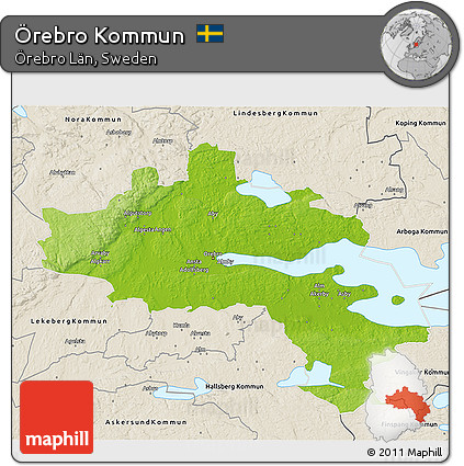 Physical 3D Map of Örebro Kommun, shaded relief outside