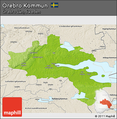 Physical 3D Map of Örebro Kommun, shaded relief outside