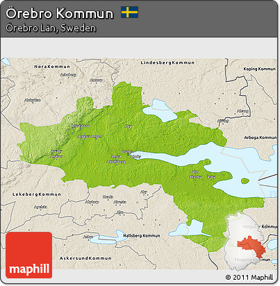 Physical 3D Map of Örebro Kommun, shaded relief outside
