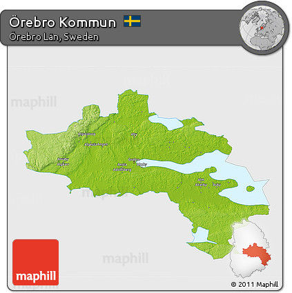 Physical 3D Map of Örebro Kommun, single color outside