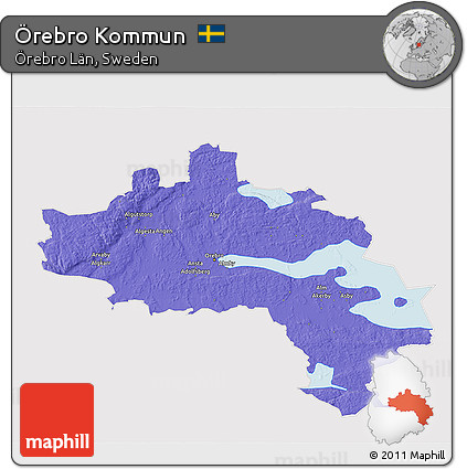 Political 3D Map of Örebro Kommun, cropped outside