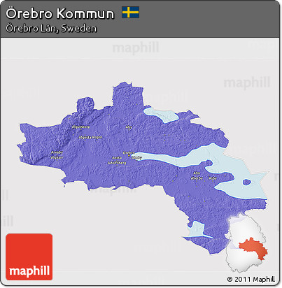 Political 3D Map of Örebro Kommun, cropped outside