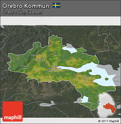 Satellite 3D Map of Örebro Kommun, darken, semi-desaturated