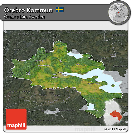 Satellite 3D Map of Örebro Kommun, darken, semi-desaturated