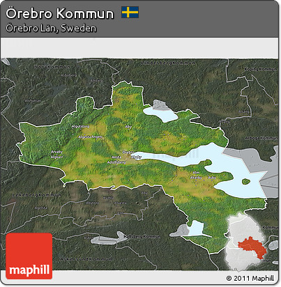 Satellite 3D Map of Örebro Kommun, darken, semi-desaturated