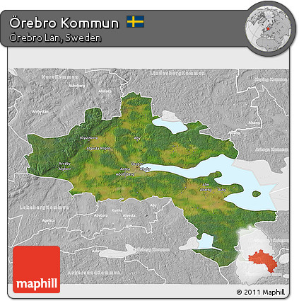 Satellite 3D Map of Örebro Kommun, lighten, desaturated