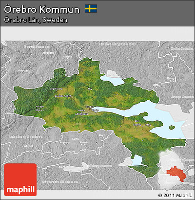 Satellite 3D Map of Örebro Kommun, lighten, desaturated